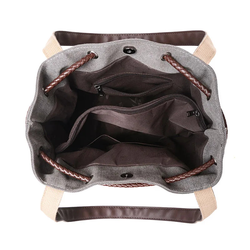 Vintage Canvas Bucket Bag for Women Small Crossbody Handbag