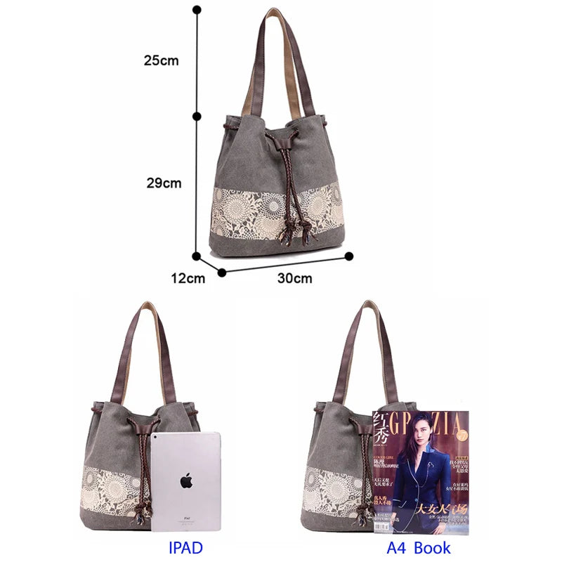 Vintage Canvas Bucket Bag for Women Small Crossbody Handbag