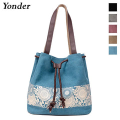 Vintage Canvas Bucket Bag for Women Small Crossbody Handbag