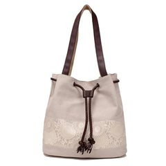 Vintage Canvas Bucket Bag for Women Small Crossbody Handbag