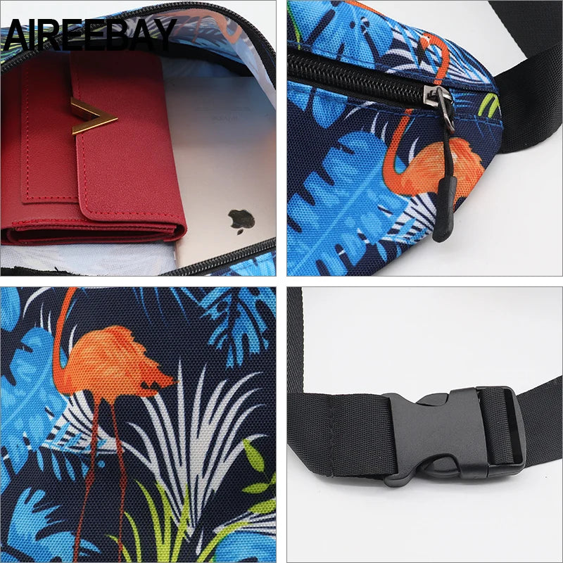 Leaf Women Fanny Pack Canvas Waist Bag Zipper Female Travel Banana Bag