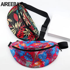 Leaf Women Fanny Pack Canvas Waist Bag Zipper Female Travel Banana Bag