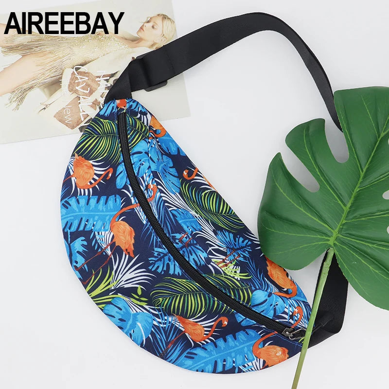 Leaf Women Fanny Pack Canvas Waist Bag Zipper Female Travel Banana Bag