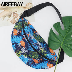 Leaf Women Fanny Pack Canvas Waist Bag Zipper Female Travel Banana Bag