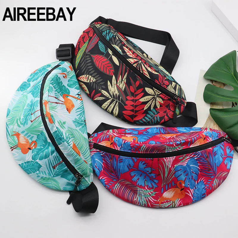Leaf Women Fanny Pack Canvas Waist Bag Zipper Female Travel Banana Bag