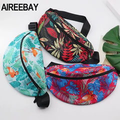Leaf Women Fanny Pack Canvas Waist Bag Zipper Female Travel Banana Bag