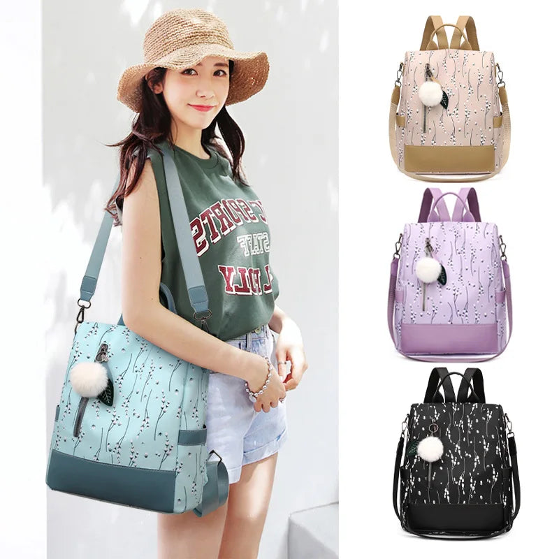 Floral Backpack Women Large Capacity School Bag Waterproof Rucksack