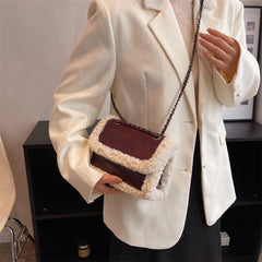 Soft Leather Shoulder Bag Lamb Wool Handbag