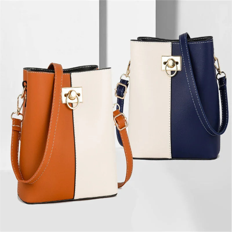Splicing Bucket Women Shoulder Crossbody Messenger Bag