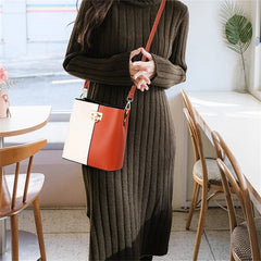 Splicing Bucket Women Shoulder Crossbody Messenger Bag