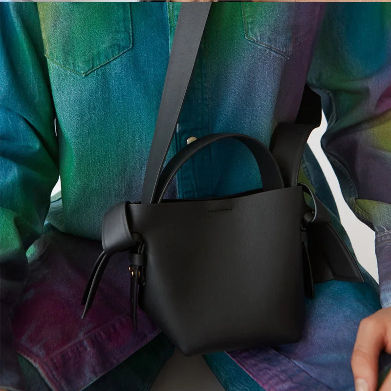 Women's PU Leather Shoulder Bag Wide Strap Tote Crossbody Bucket Bag