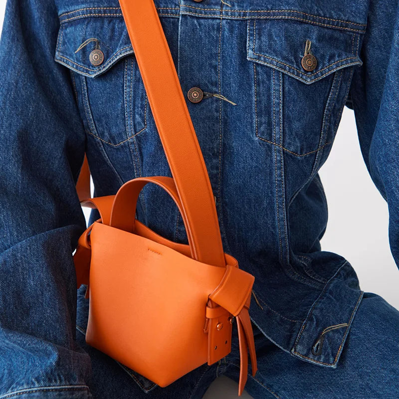Women's PU Leather Shoulder Bag Wide Strap Tote Crossbody Bucket Bag