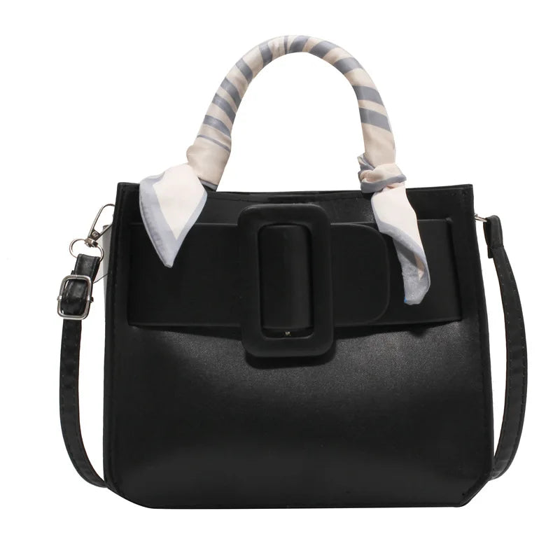 PU Wide Buckle Ladies Shoulder Bag with Silk Scarf