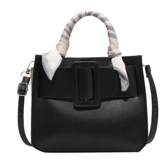 PU Wide Buckle Ladies Shoulder Bag with Silk Scarf