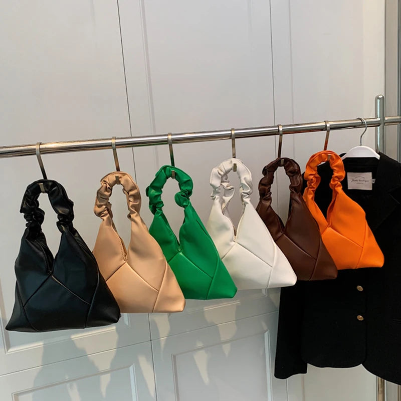 Women's Pleated Shoulder Bag Solid Handbag Advanced Portable Handhold
