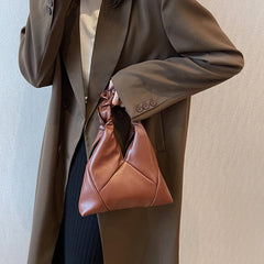 Women's Pleated Shoulder Bag Solid Handbag Advanced Portable Handhold