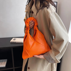 Women's Pleated Shoulder Bag Solid Handbag Advanced Portable Handhold