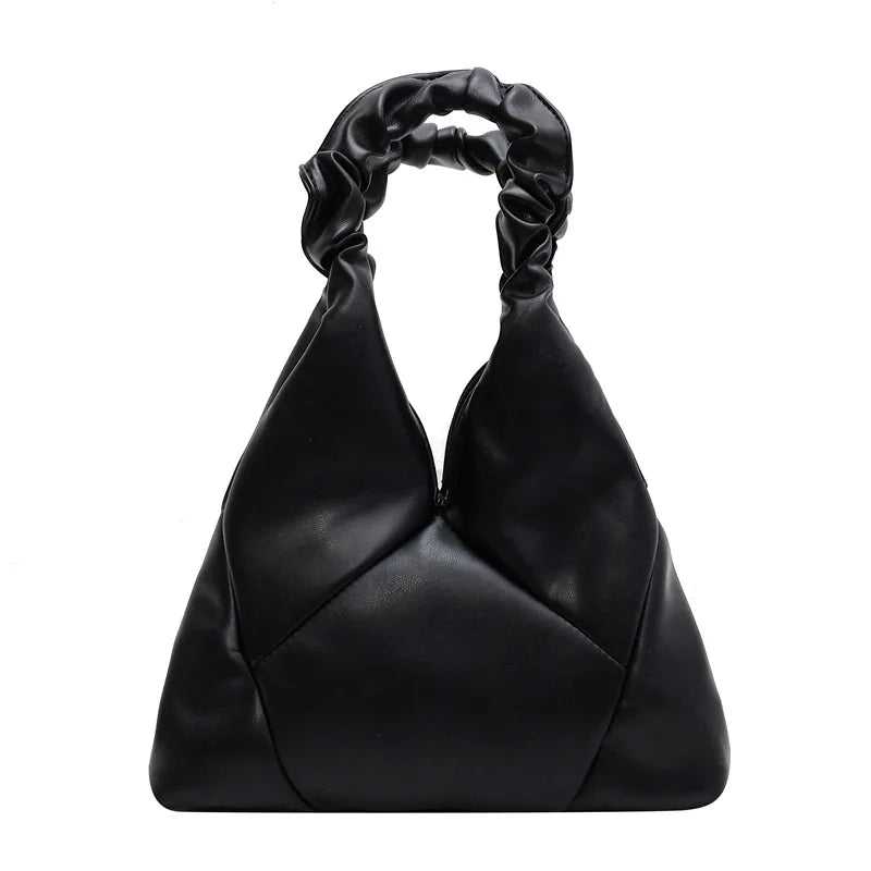Women's Pleated Shoulder Bag Solid Handbag Advanced Portable Handhold