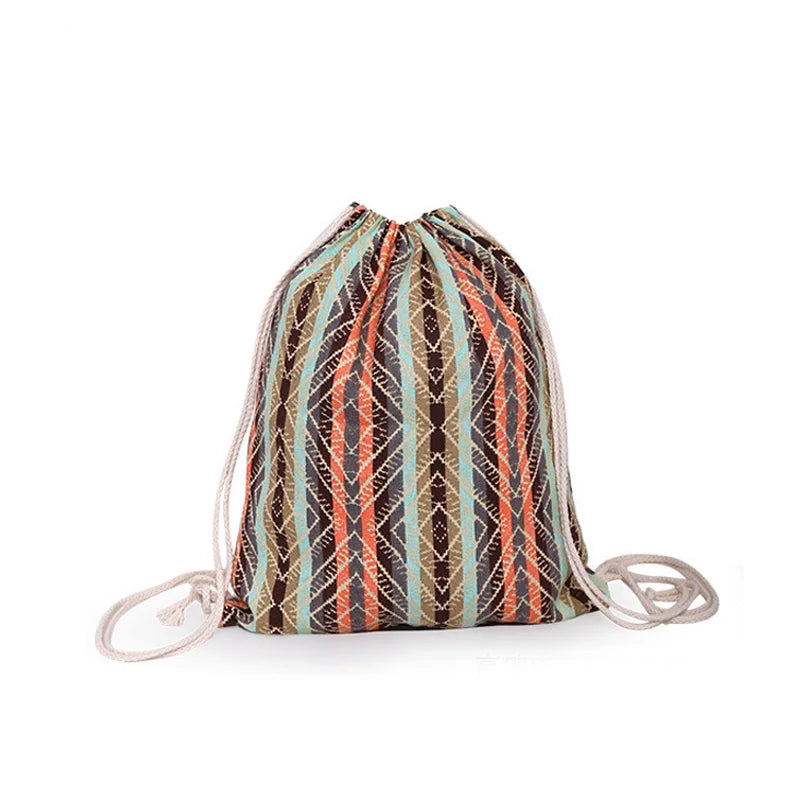 Ethnic Style Digital Printing Lady Bundle Mouth Backpack