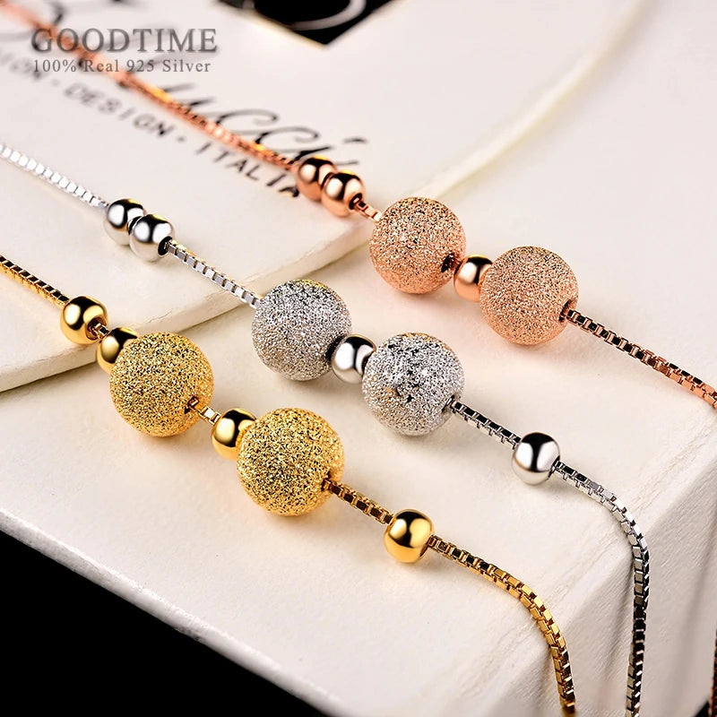 925 Sterling Silver Anklet Frosted Beads Anklet for Women