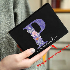Purple Letters Cosmetic Bag Flower Print Makeup Personalized Names Storage Pouch