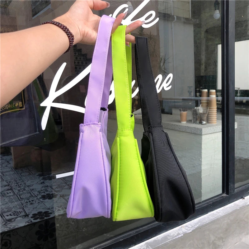 Purple Women Hobos Underarm Bag Retro Nylon Shoulder Bags Small Tote Clutch