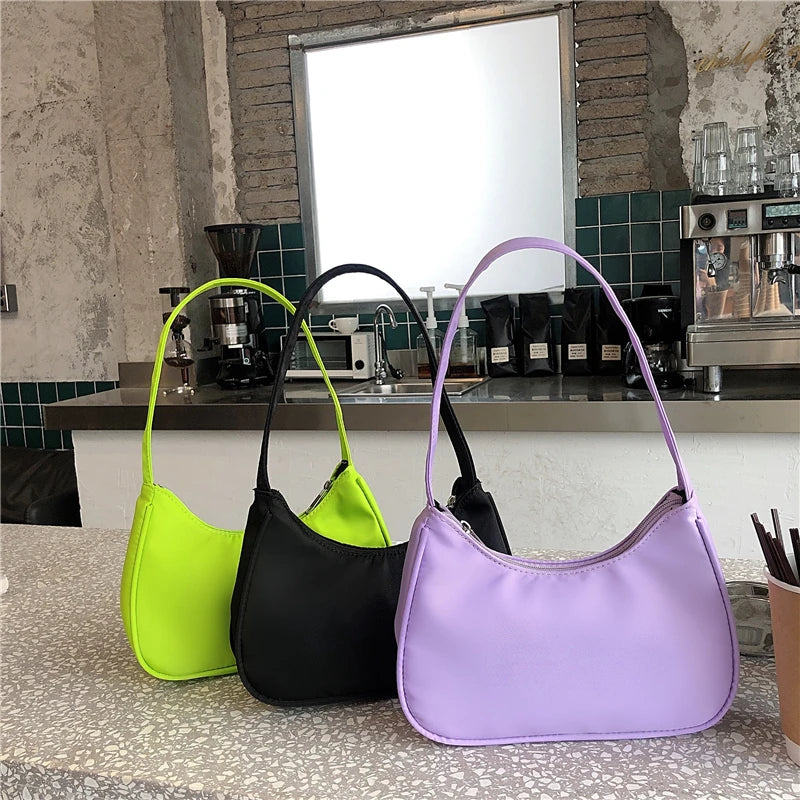 Purple Women Hobos Underarm Bag Retro Nylon Shoulder Bags Small Tote Clutch