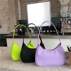 Purple Women Hobos Underarm Bag Retro Nylon Shoulder Bags Small Tote Clutch
