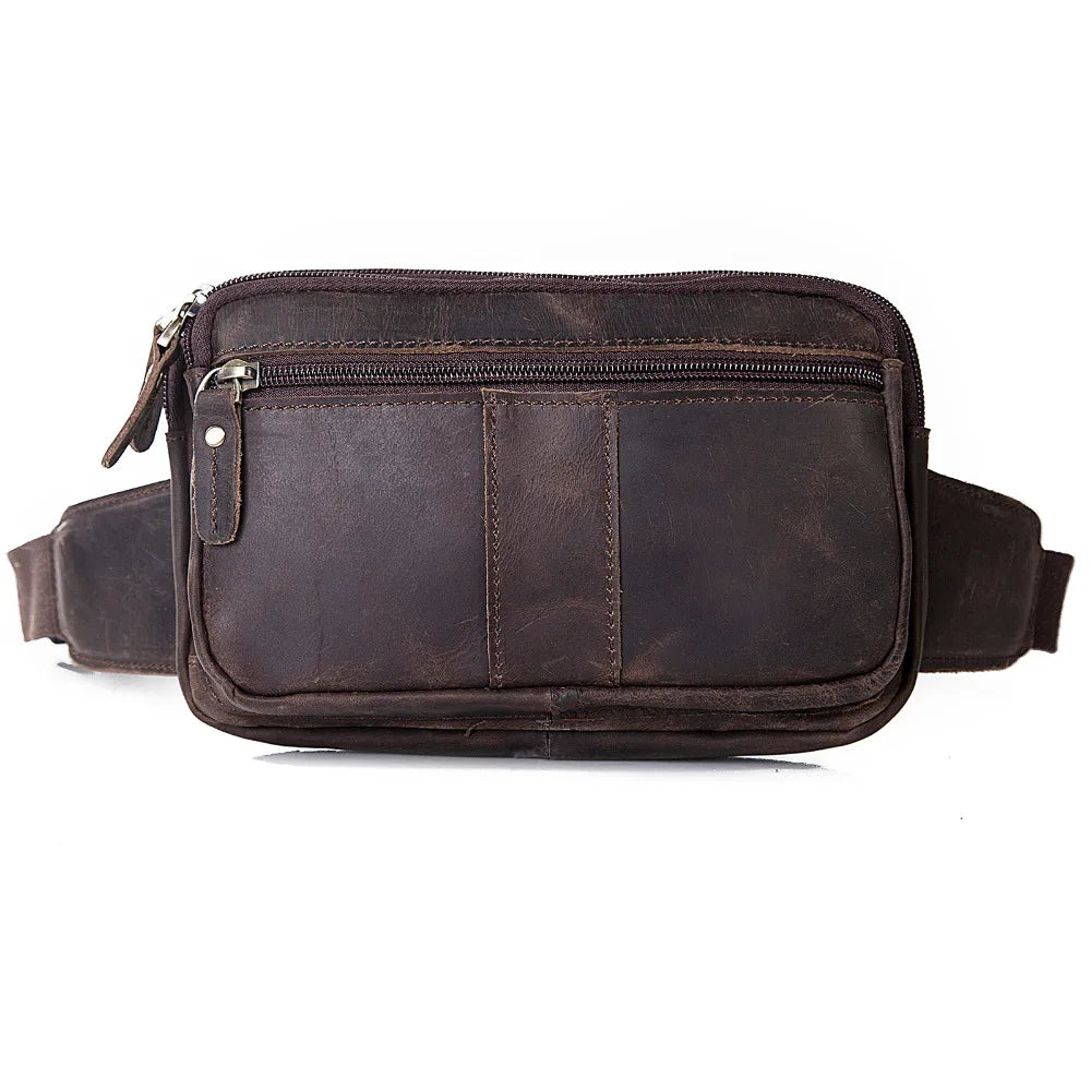 Men's Leather Crossbody Sling Bag Travel Waist Belt Bag 342