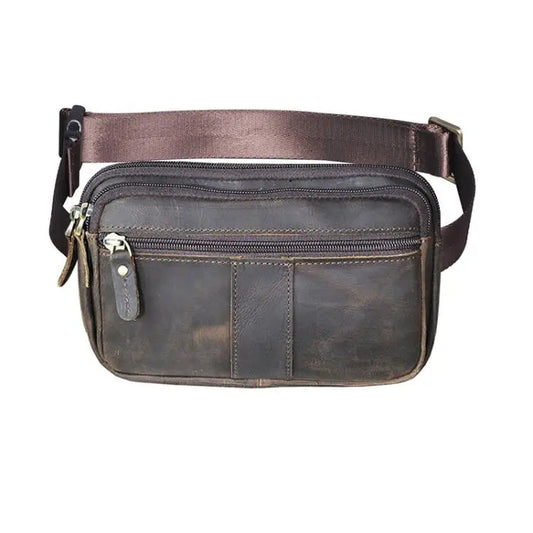 Men's Leather Crossbody Sling Bag Travel Waist Belt Bag 342