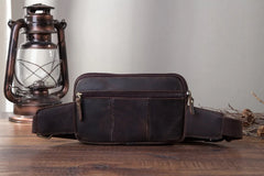 Men's Leather Crossbody Sling Bag Travel Waist Belt Bag 342