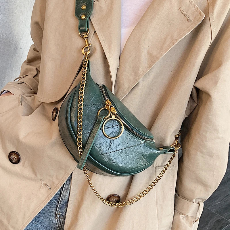 Women's PU Leather Crossbody Bag Chain Shoulder Travel Handbag