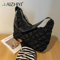 Quilted Cotton Padded Armpit Bag Women Mini Grid Crescent Shoulder Bag