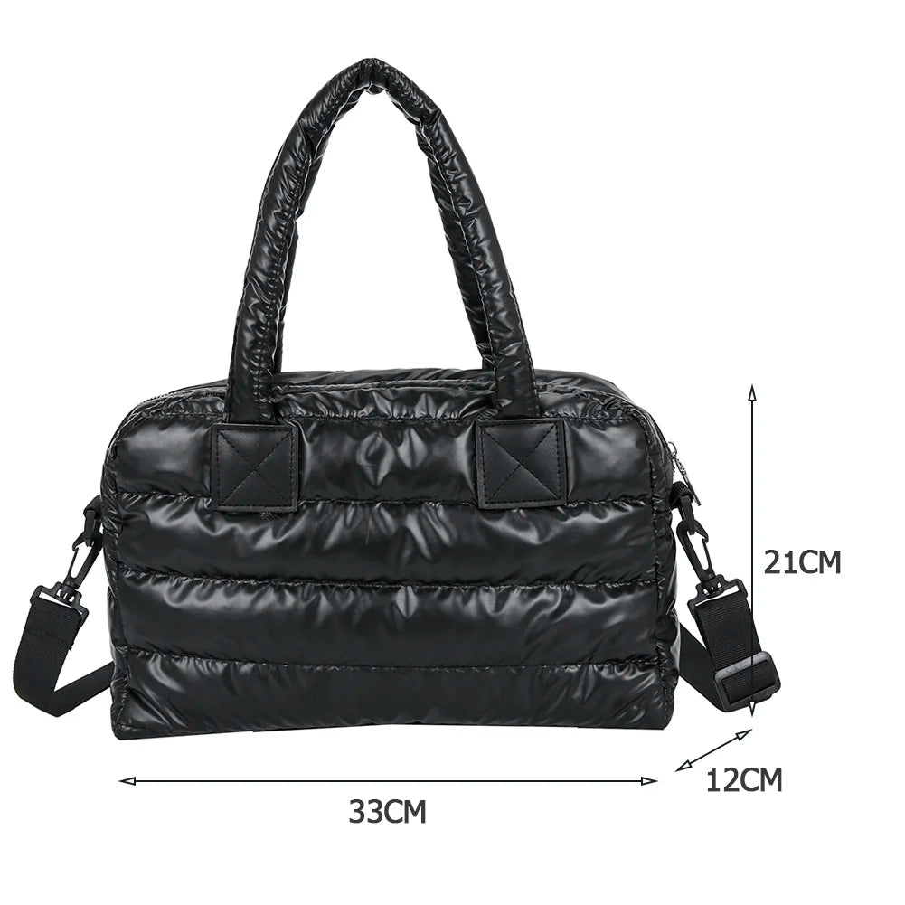 Quilted Cotton Messenger Bag Women Large Shoulder Bag Solid Top-handle Bag