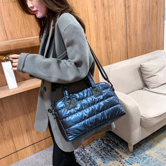 Quilted Cotton Messenger Bag Women Large Shoulder Bag Solid Top-handle Bag