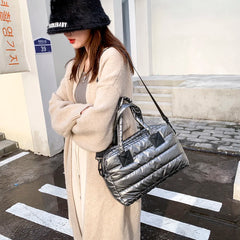 Quilted Cotton Padded Nylon Messenger Bag Women Large Capacity Shoulder Bag