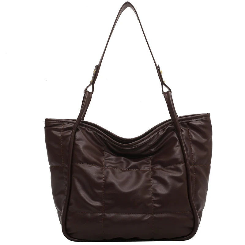 Quilted Large Tote Women Shoulder Bags Big Handle Handbags Soft Pu Leather Bag