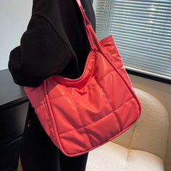 Quilted Large Tote Women Shoulder Bags Big Handle Handbags Soft Pu Leather Bag