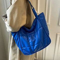 Quilted Large Tote Women Shoulder Bags Big Handle Handbags Soft Pu Leather Bag