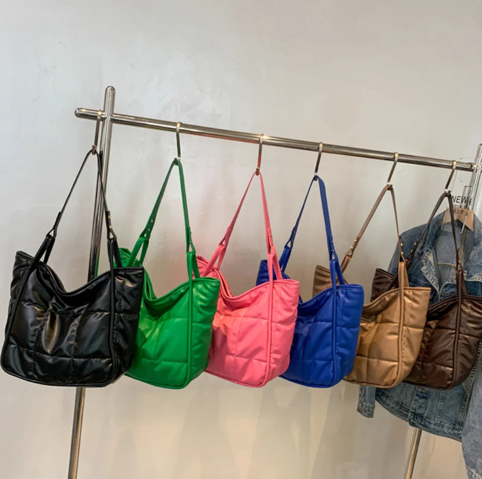 Quilted Large Tote Women Shoulder Bags Big Handle Handbags Soft Pu Leather Bag