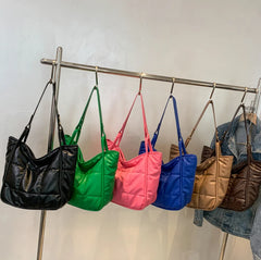 Quilted Large Tote Women Shoulder Bags Big Handle Handbags Soft Pu Leather Bag