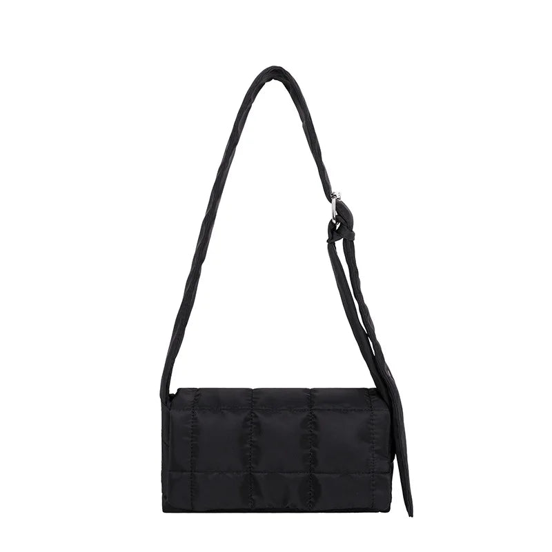 Quilted Padded Women Shoulder Bags Nylon Wide Strap Crossbody Bag