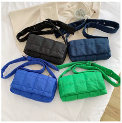 Quilted Padded Women Shoulder Bags Nylon Wide Strap Crossbody Bag