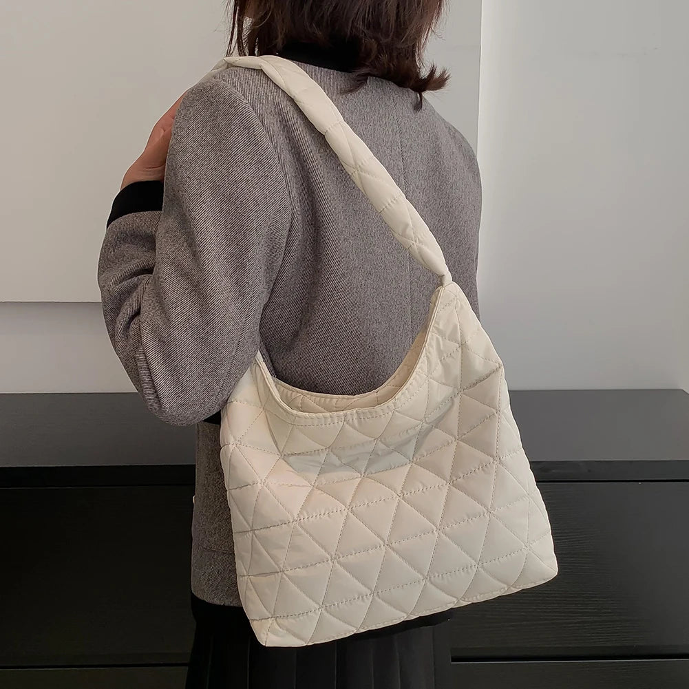 Quilted Tote Bags Winter Cotton Padded Bags for Women Shoulder Bags Casual