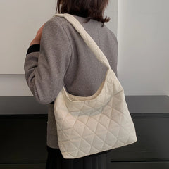 Quilted Tote Bags Winter Cotton Padded Bags for Women Shoulder Bags Casual