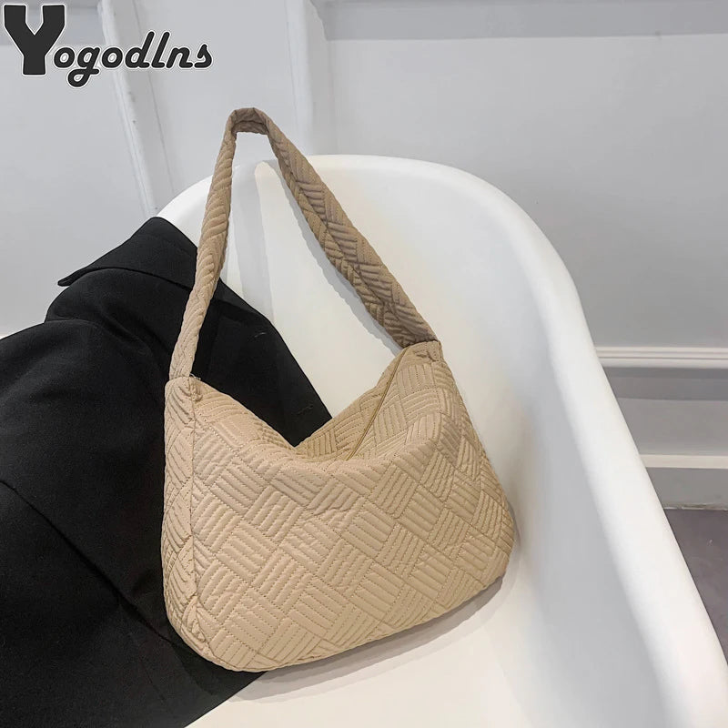Quilted Women's Underarm Shoulder Bag Nylon Hobo Clutch Handbag Purse Tote