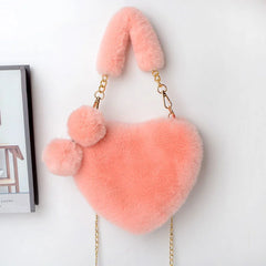 Rabbit Plush Heart-shaped Women's Handbag
