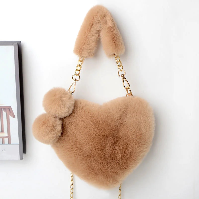 Rabbit Plush Heart-shaped Women's Handbag