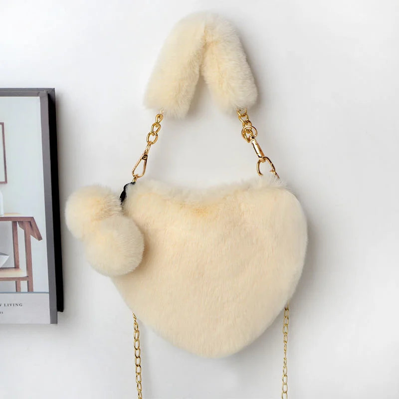 Rabbit Plush Heart-shaped Women's Handbag