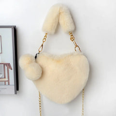 Rabbit Plush Heart-shaped Women's Handbag